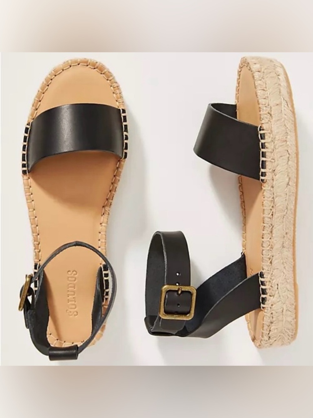 Soludos Black Leather Espadrille Sandals with Ankle Strap